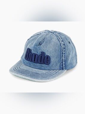 RHUDE Denim Embroidered Logo Baseball Cap Oxford Indigo Blue Adjustable One Size